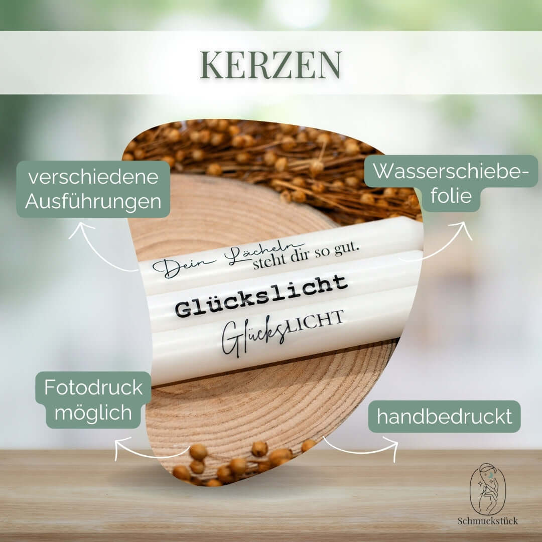 Stab Kerzen mit handaufgebrachten Sprüchen