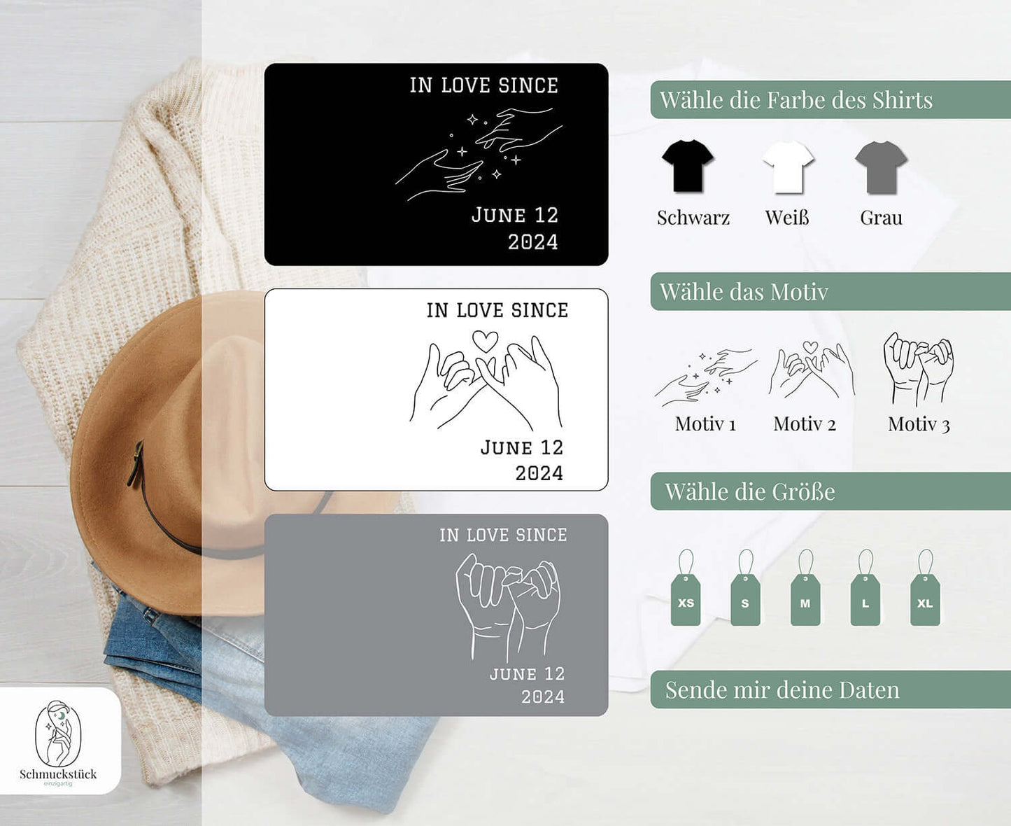 Damen T-Shirt "Love since" Liebesbotschaft - 3 verschiedene Motive mit Datum, Schmuckstück - einzigartig