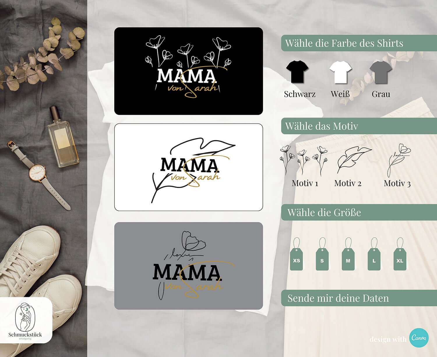 T-Shirt "Mama" mit Name deines Kindes oder Kinder - personalisiert & individuell, Schmuckstück - einzigartig