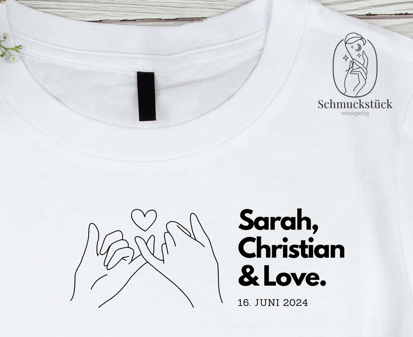 Damen T-Shirt "Love" Liebesbotschaft - 3 verschiedene Motive mit Namen und Datum, Schmuckstück - einzigartig