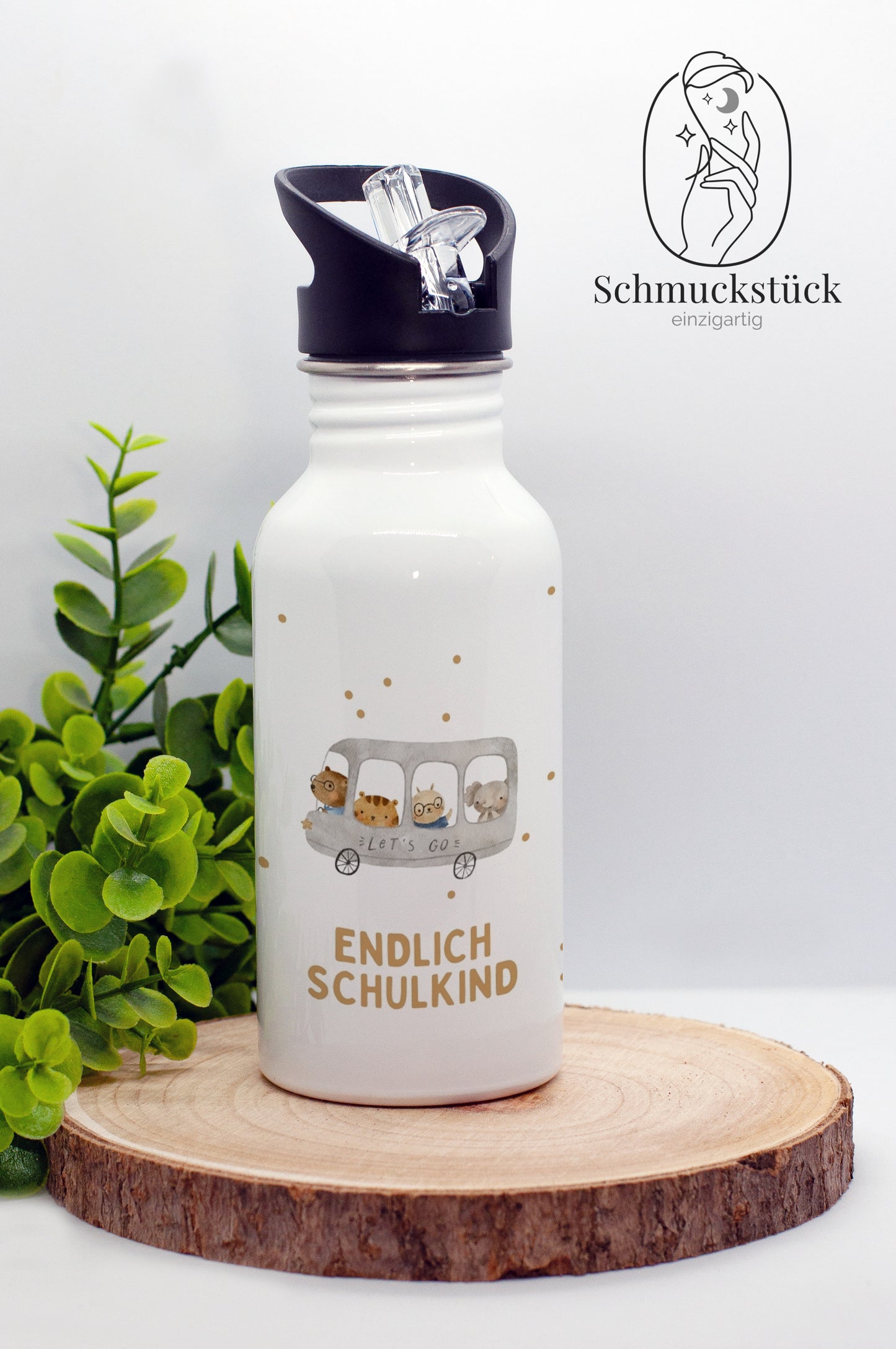 personalisierte Trinkflasche mit Foto und Name für Schule, Schuleinführung oder Kindergarten