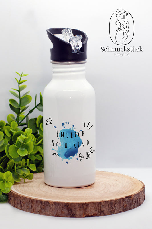 personalisierte Trinkflasche mit Foto und Name für Schule, Schuleinführung oder Kindergarten