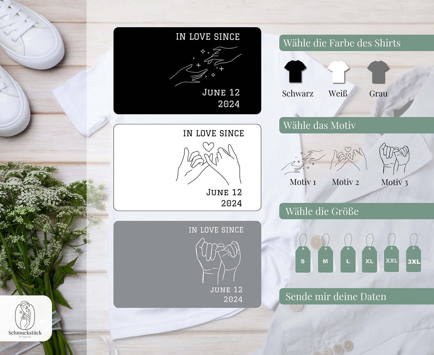 Männer T-Shirt "Love since" Liebesbotschaft - 3 verschiedene Motive mit Datum, Schmuckstück - einzigartig