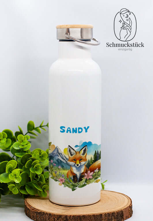 Thermoflasche mit Bambusdeckel mit individuellen Aufdruck, Schmuckstück - einzigartig