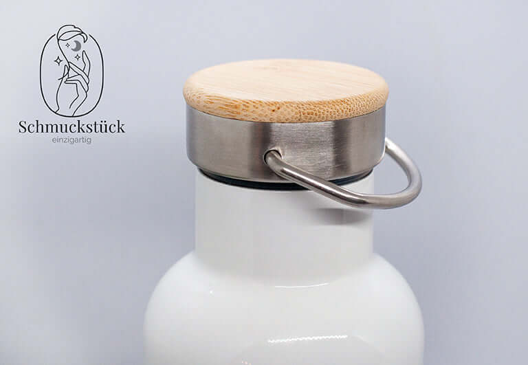 Thermoflasche mit Bambusdeckel mit individuellen Aufdruck, Schmuckstück - einzigartig