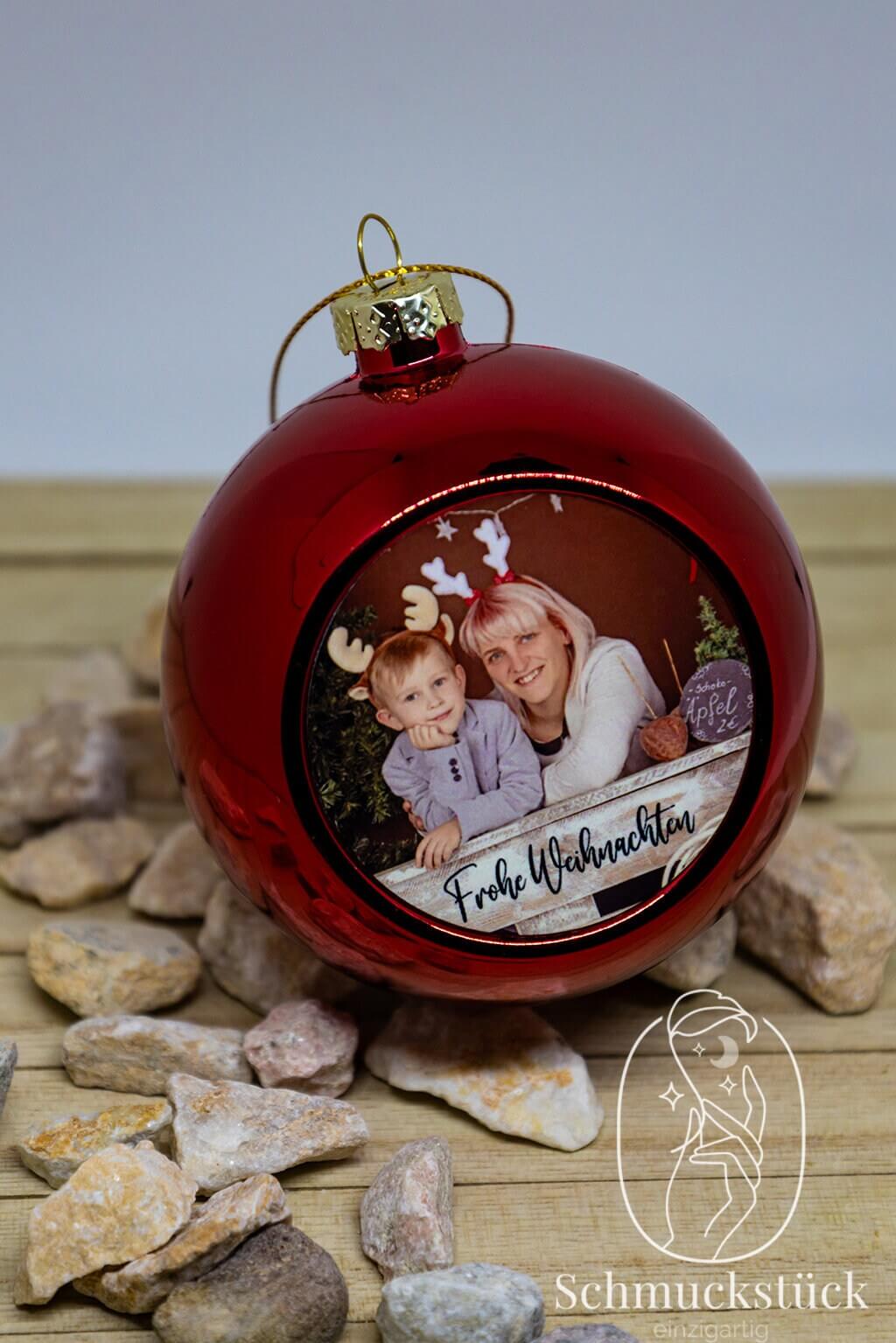 personalisierte Weihnachtsbaumkugel mit eigenem Foto und Text, Schmuckstück - einzigartig