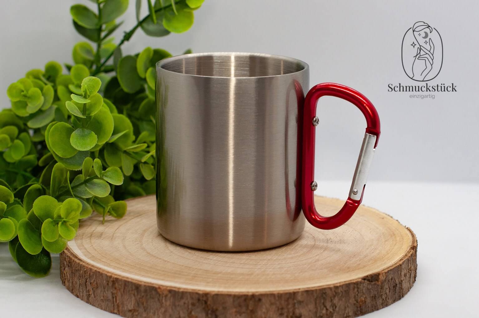 personalisierte Edelstahl Tasse mit Karabinerhenkel *Outdoor, Schmuckstück - einzigartig