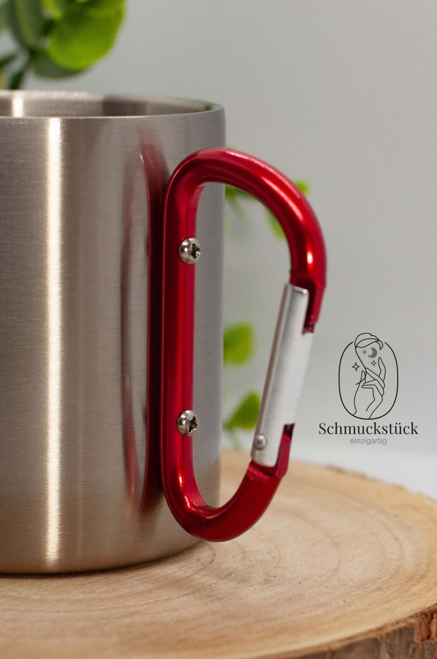 personalisierte Edelstahl Tasse mit Karabinerhenkel *Outdoor, Schmuckstück - einzigartig