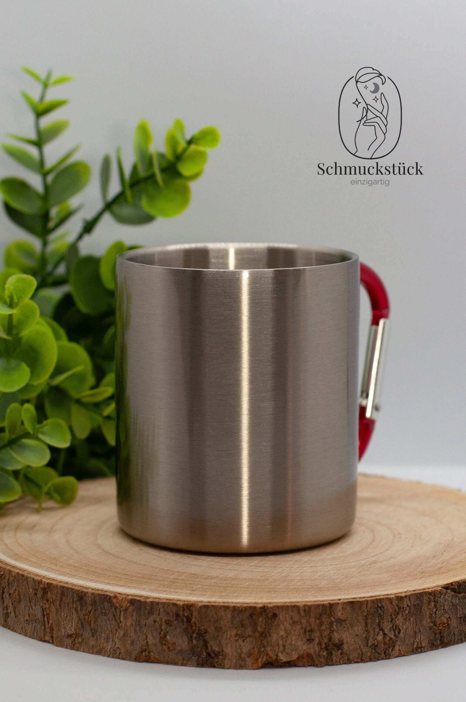 personalisierte Edelstahl Tasse mit Karabinerhenkel *Outdoor, Schmuckstück - einzigartig