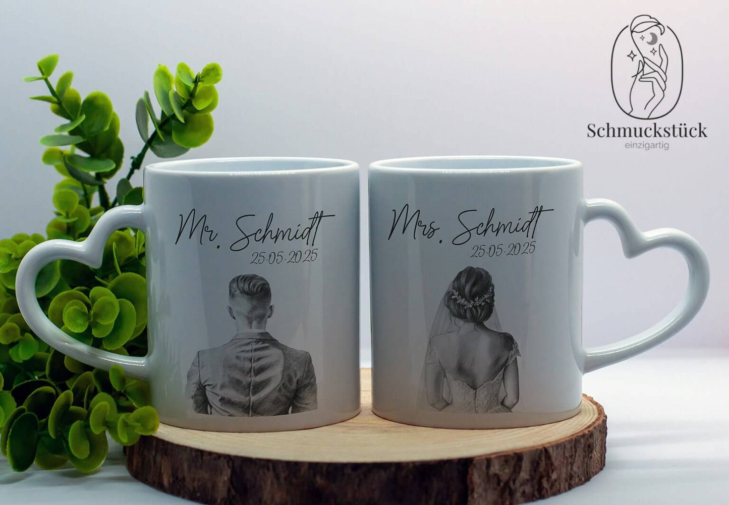 personalisierte Valentinstagstassen, Mr & Mrs Partnertassen *Geschenkidee zur Hochzeit, Partner, Tassenset, Schmuckstück - einzigartig