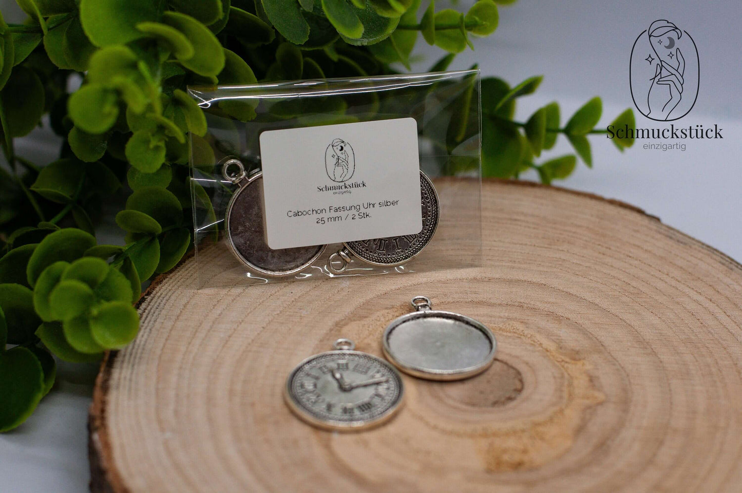 2 Cabochon Fassungen Anhänger Uhr 25 mm *Antik Silber / Rund, Schmuckstück - einzigartig