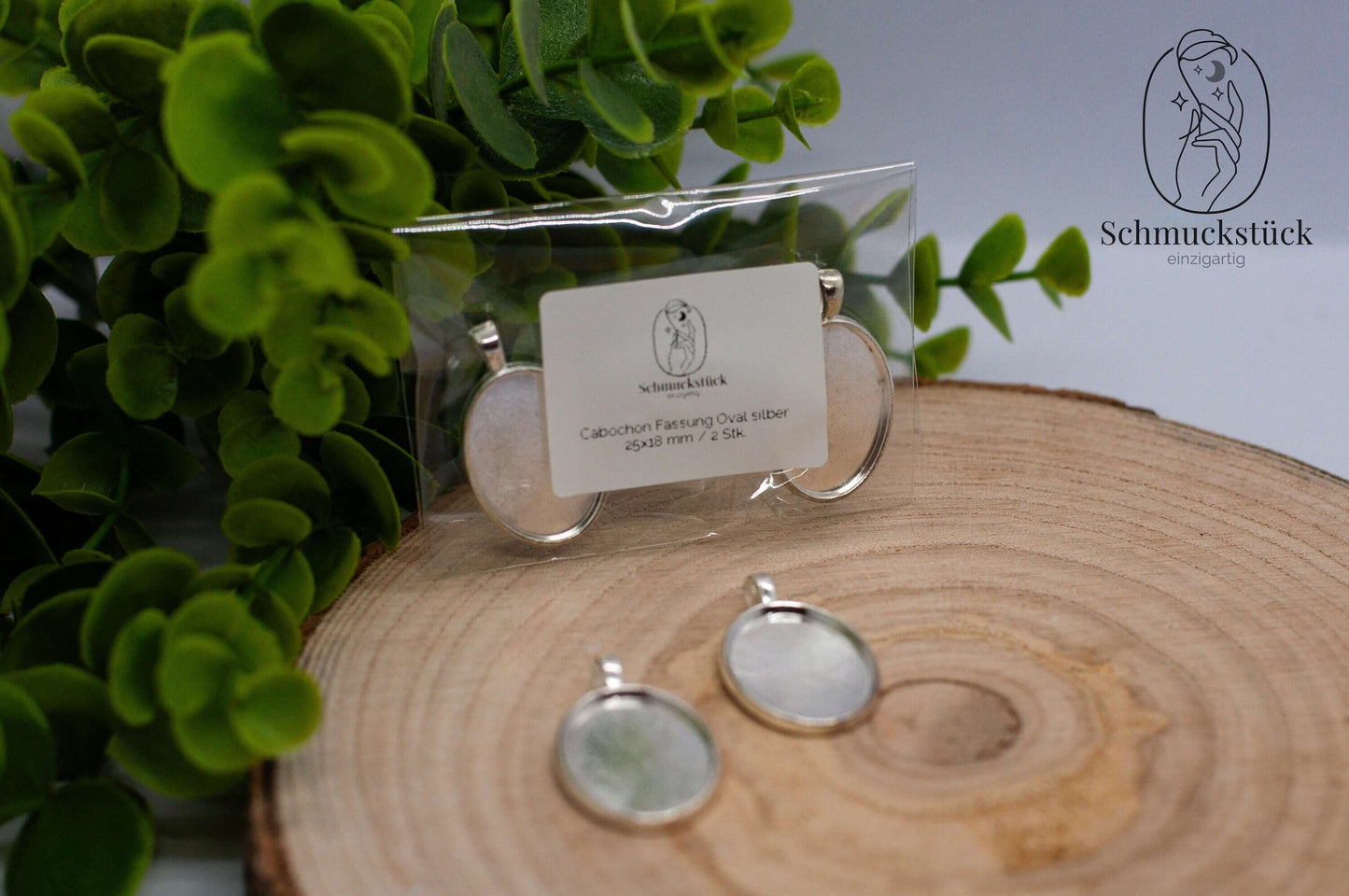2 Cabochon Fassungen Anhänger Oval 25x18 mm *Silber, Schmuckstück - einzigartig