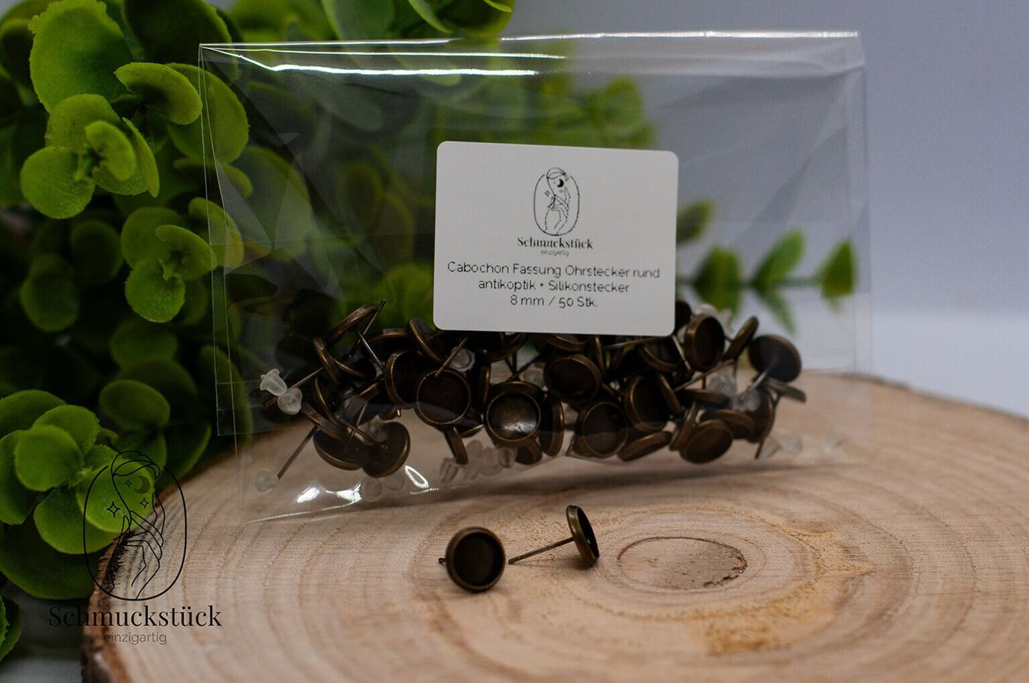 50 Cabochon Ohrring Fassungen *antik / edelstahl *8 / 10 / 12 mm, Schmuckstück - einzigartig