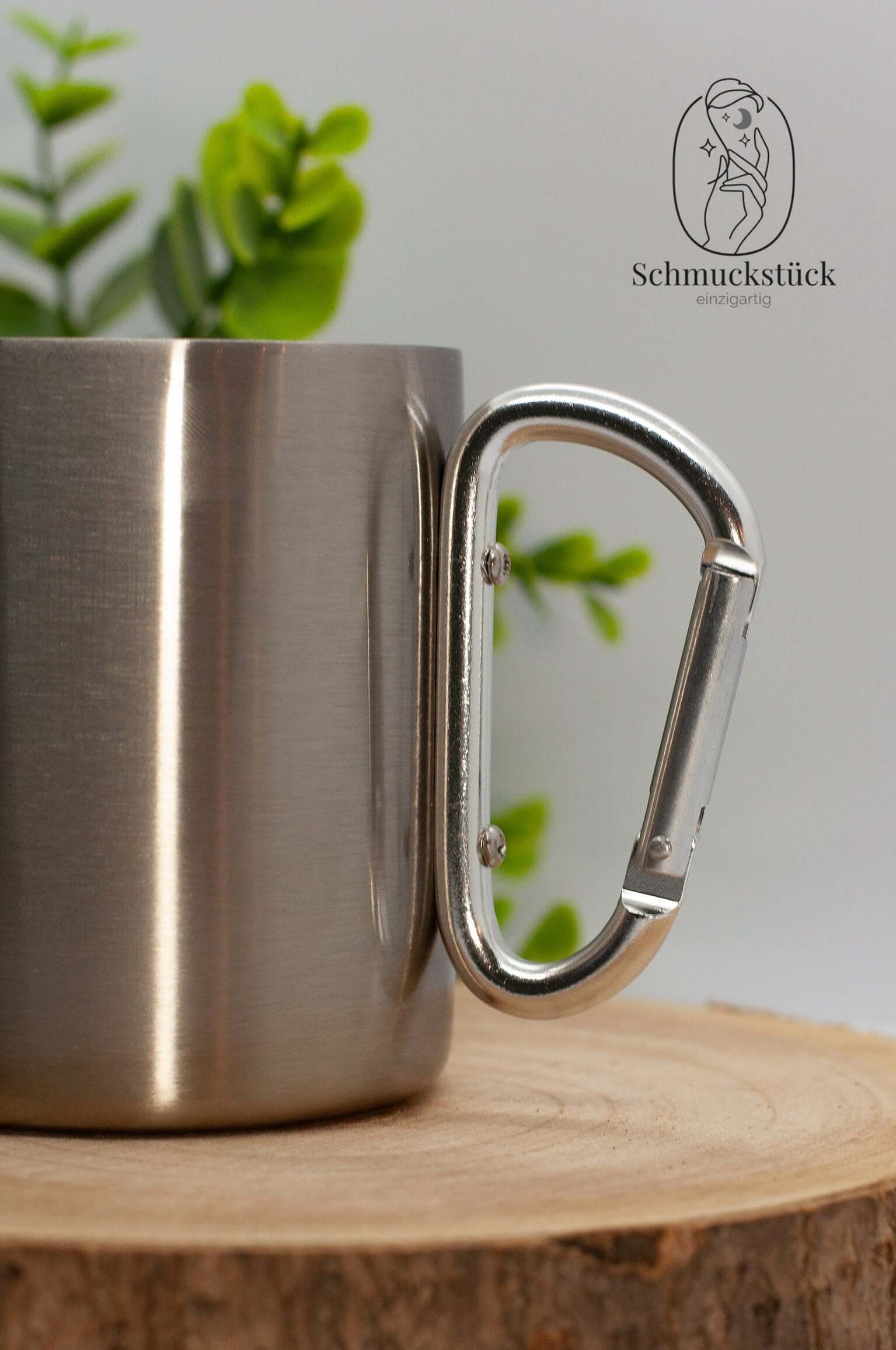 personalisierte Edelstahl Tasse mit Karabinerhenkel *Outdoor, Schmuckstück - einzigartig