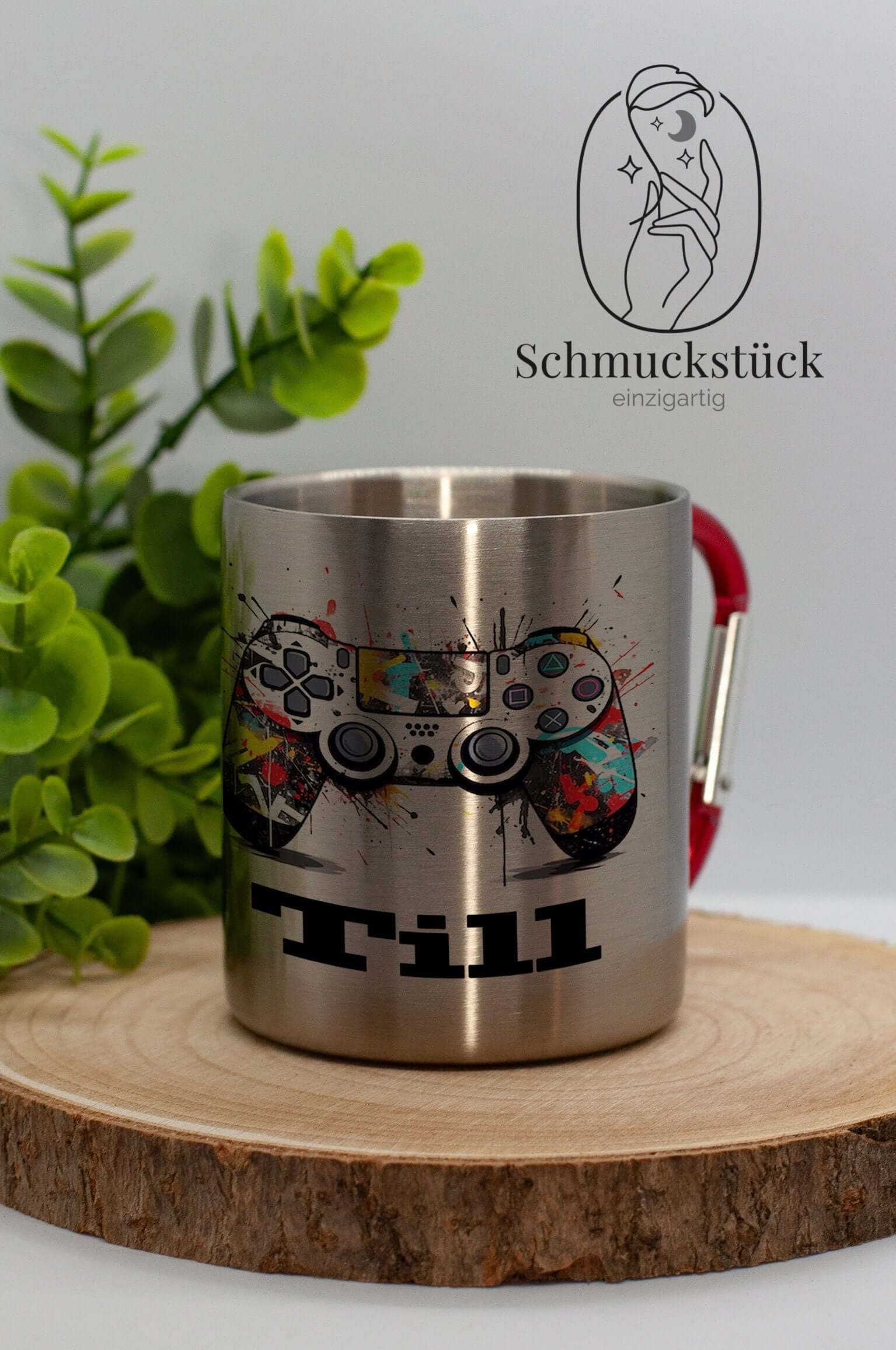 personalisierte Edelstahl Tasse mit Karabinerhenkel *Outdoor, Schmuckstück - einzigartig