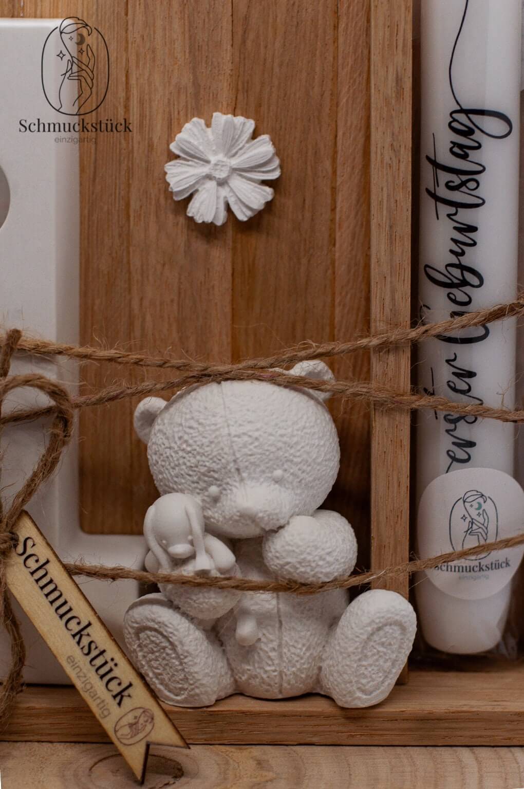 1 Geburtstagszahl + Teddy aus Keraflott zum ersten Geburtstag mit Kerze als Geburtstagsdeko, Schmuckstück - einzigartig