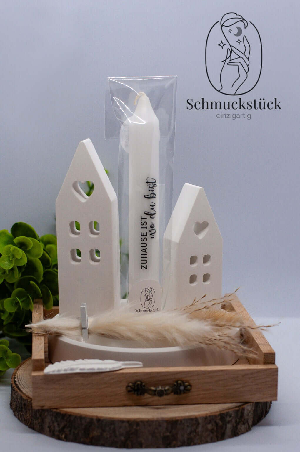 keramische Häuser mit Kerzen auf Holz-Geschenkverpackung *Geschenkidee, Schmuckstück - einzigartig