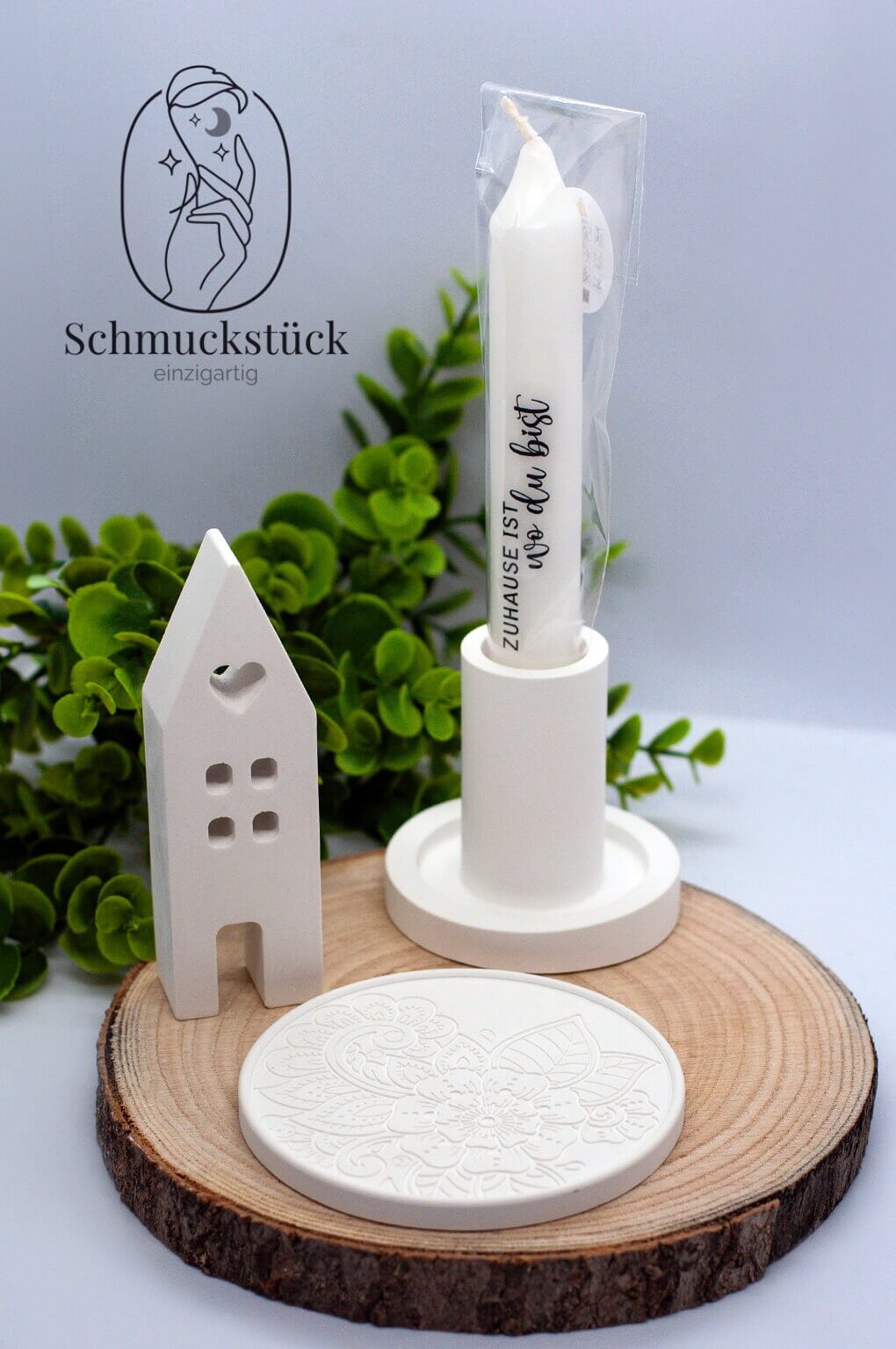 keramische Häuser mit Kerzen auf Holz-Geschenkverpackung *Geschenkidee, Schmuckstück - einzigartig