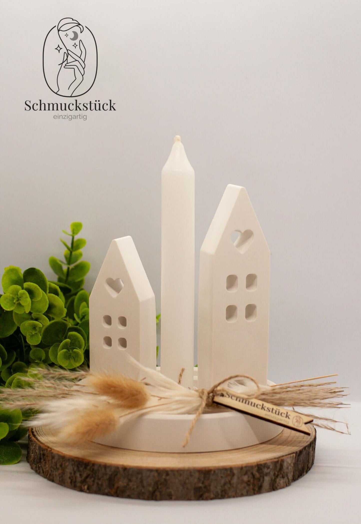 keramische Häuser mit Kerzen auf Holz-Geschenkverpackung *Geschenkidee, Schmuckstück - einzigartig