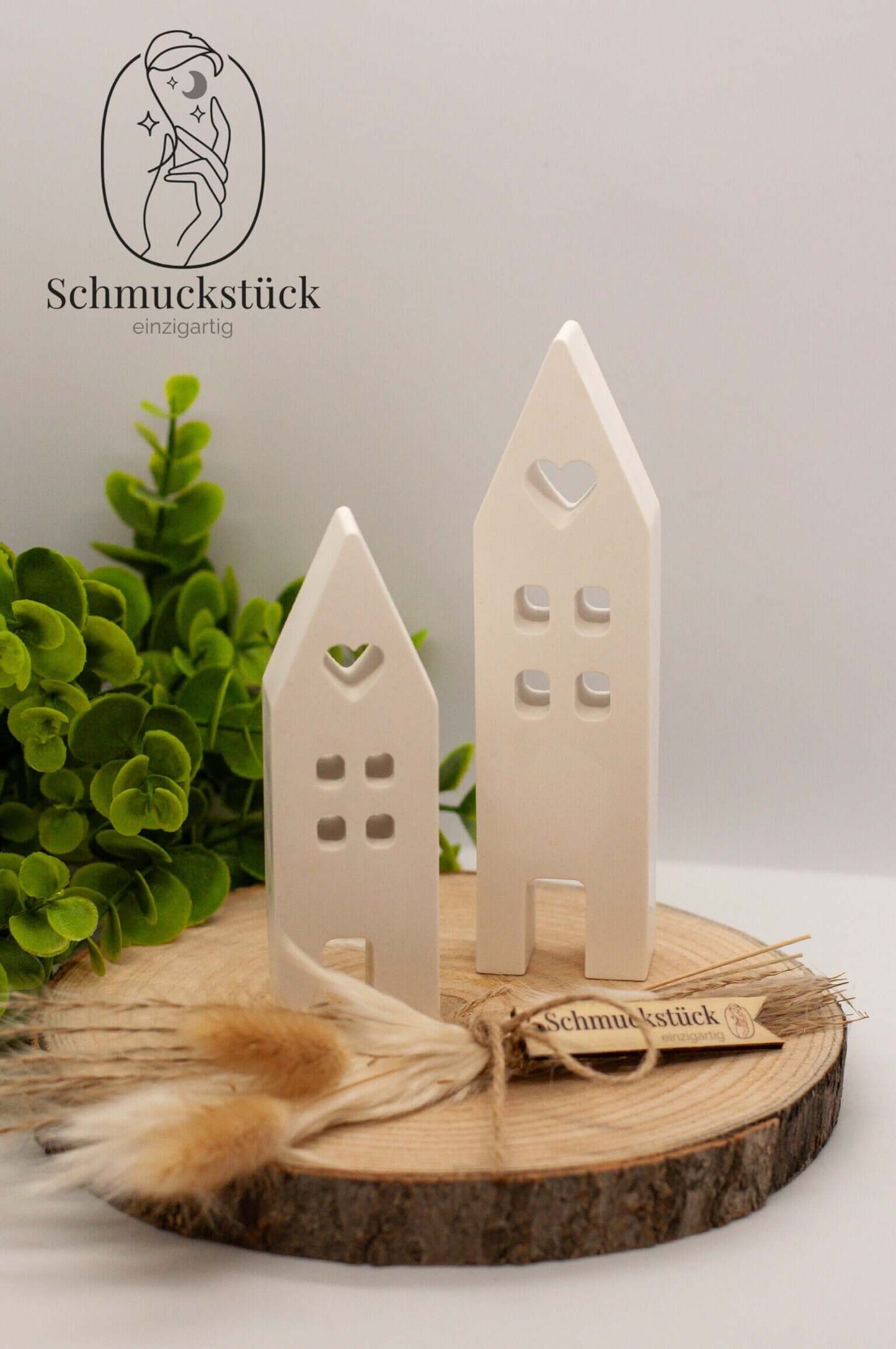 keramische Häuser mit Kerzen auf Holz-Geschenkverpackung *Geschenkidee, Schmuckstück - einzigartig