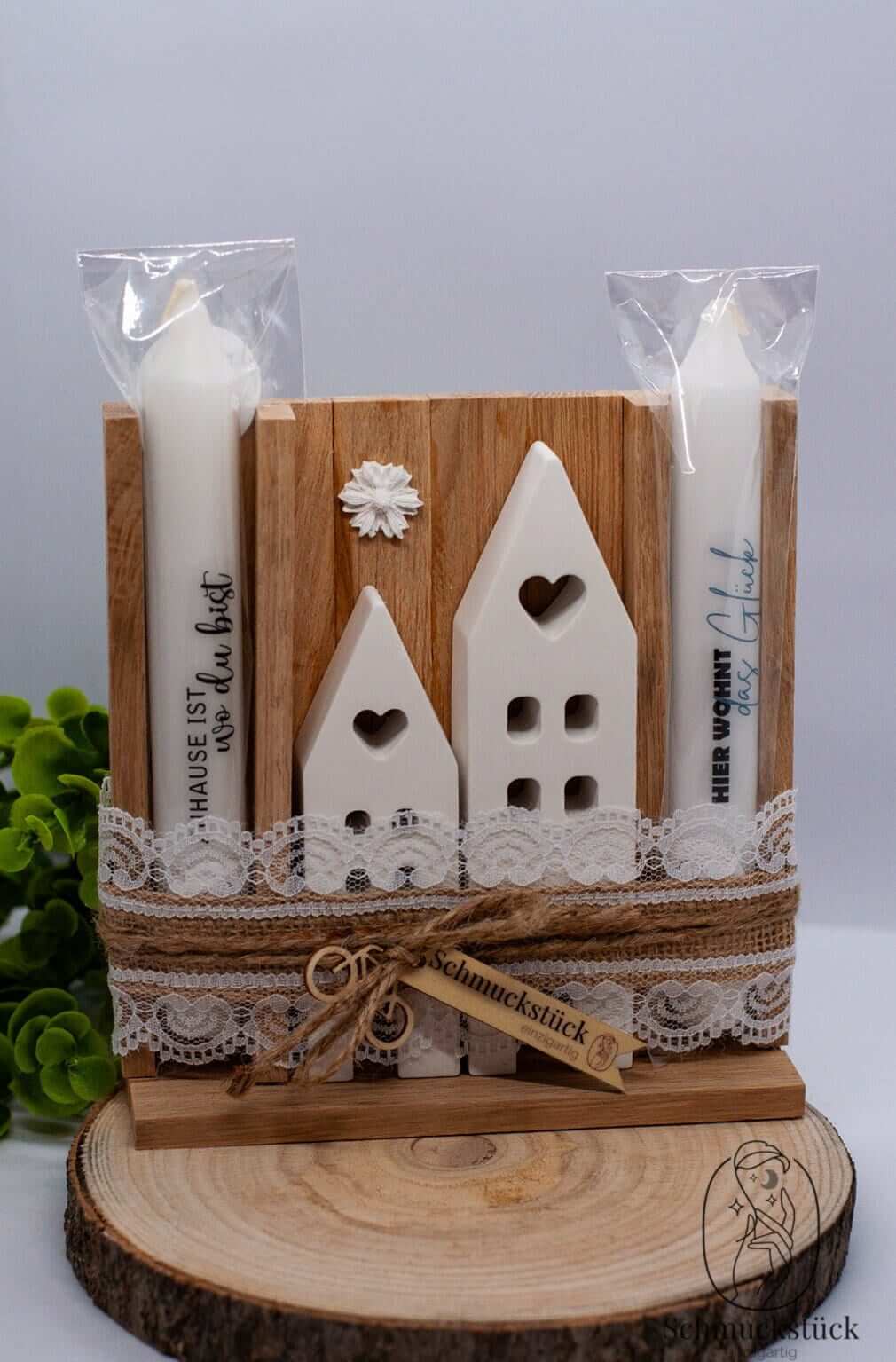 keramische Häuser mit Kerzen auf Holz-Geschenkverpackung *Geschenkidee, Schmuckstück - einzigartig