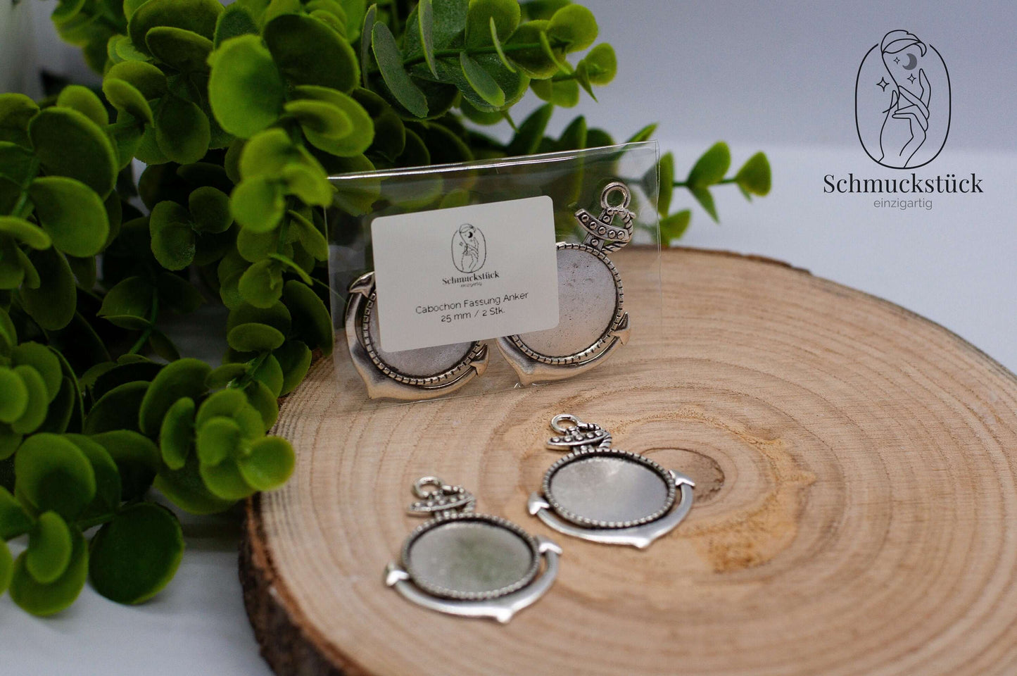 2 Fassungen für 25mm Cabochons Anker *silber, Schmuckstück - einzigartig