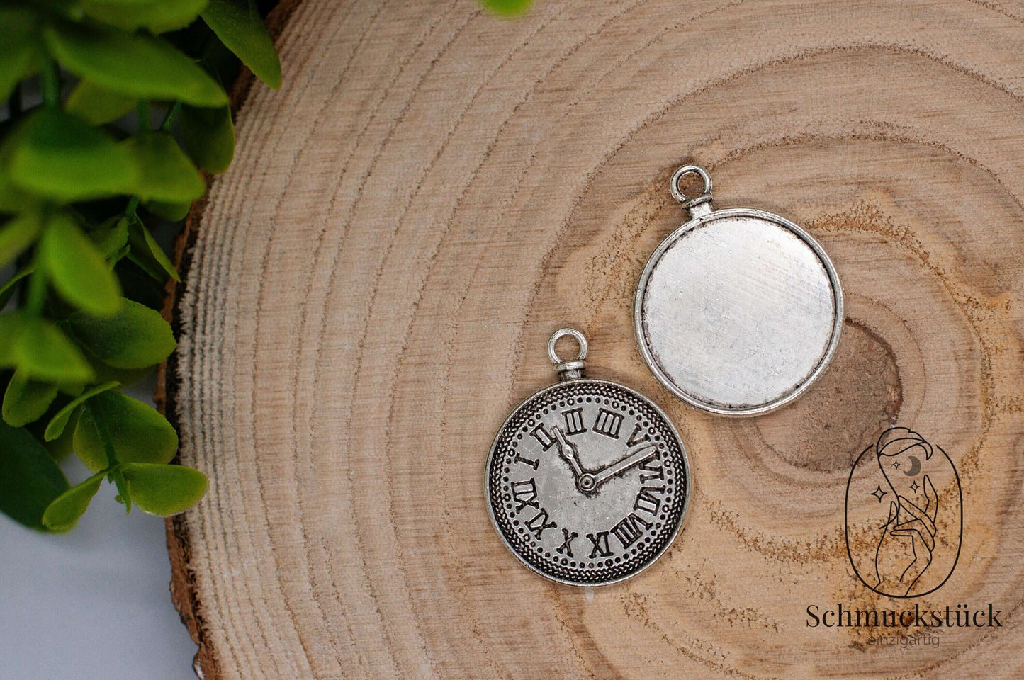 2 Cabochon Fassungen Anhänger Uhr 25 mm *Antik Silber / Rund, Schmuckstück - einzigartig