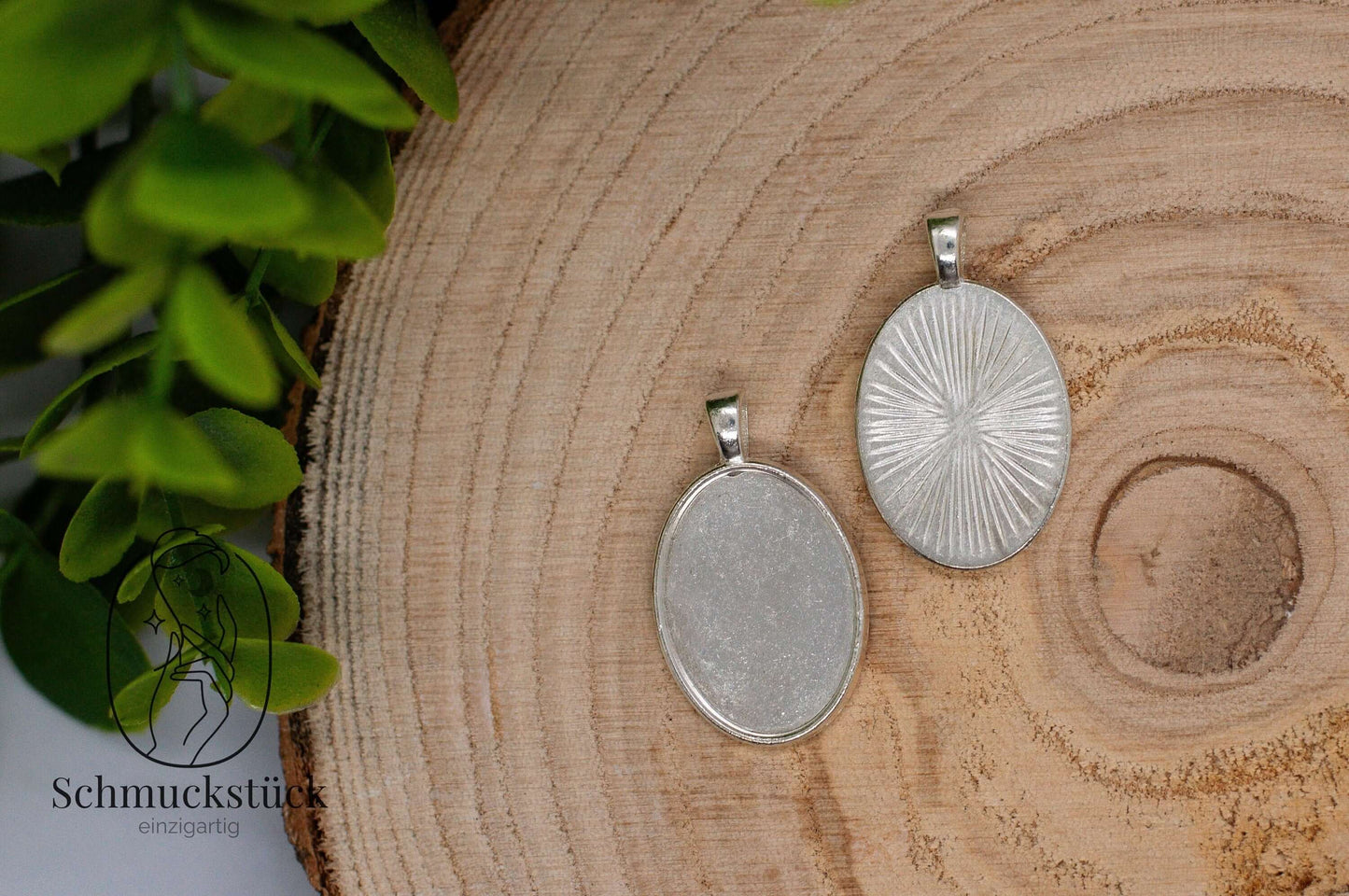 2 Cabochon Fassungen Anhänger Oval 25x18 mm *Silber, Schmuckstück - einzigartig