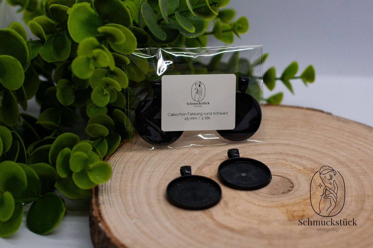 2 Cabochon Fassungen 25 mm rund *Schwarz, Schmuckstück - einzigartig
