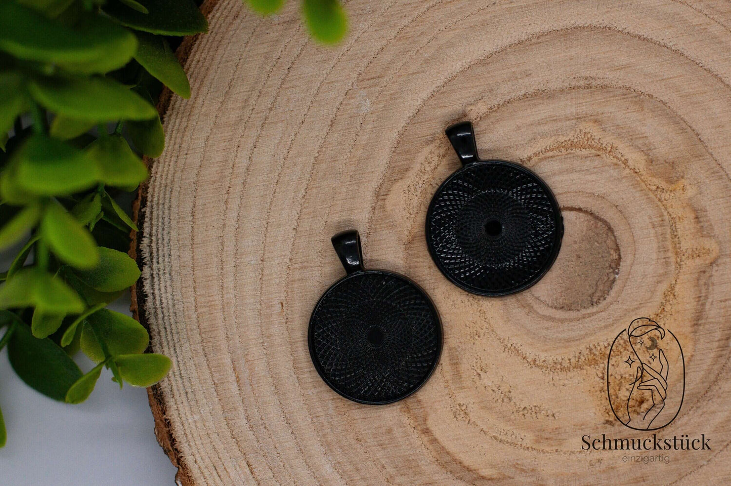 2 Cabochon Fassungen 25 mm rund *Schwarz, Schmuckstück - einzigartig