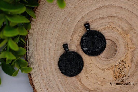2 Cabochon Fassungen 25 mm rund *Schwarz, Schmuckstück - einzigartig