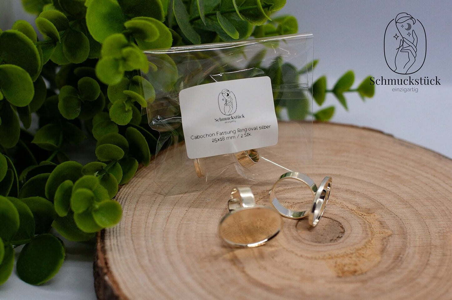 2 Ringfassung oval 18x25 mm *Antik / Silber, Schmuckstück - einzigartig