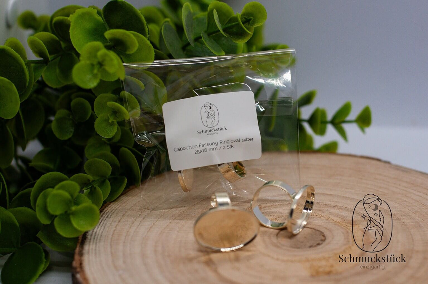 2 Ringfassung oval 18x25 mm *Antik / Silber, Schmuckstück - einzigartig