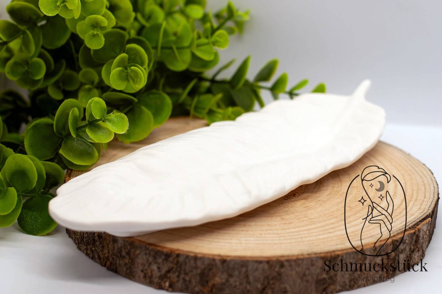 keramisches Federtablett inkl. Kerze mit Spruch *Geschenkidee, Schmuckstück - einzigartig