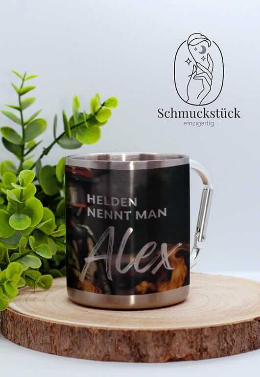 personalisierte Edelstahl Tasse mit Karabinerhenkel *Outdoor, Schmuckstück - einzigartig