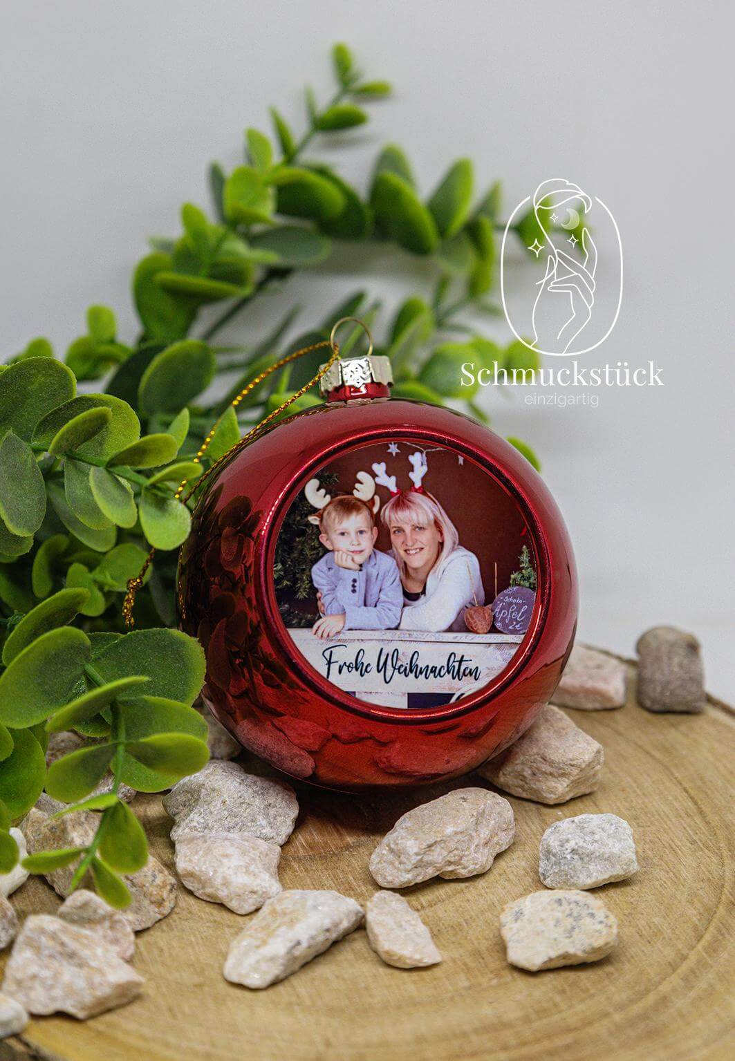 personalisierte Weihnachtsbaumkugel mit eigenem Foto und Text, Schmuckstück - einzigartig