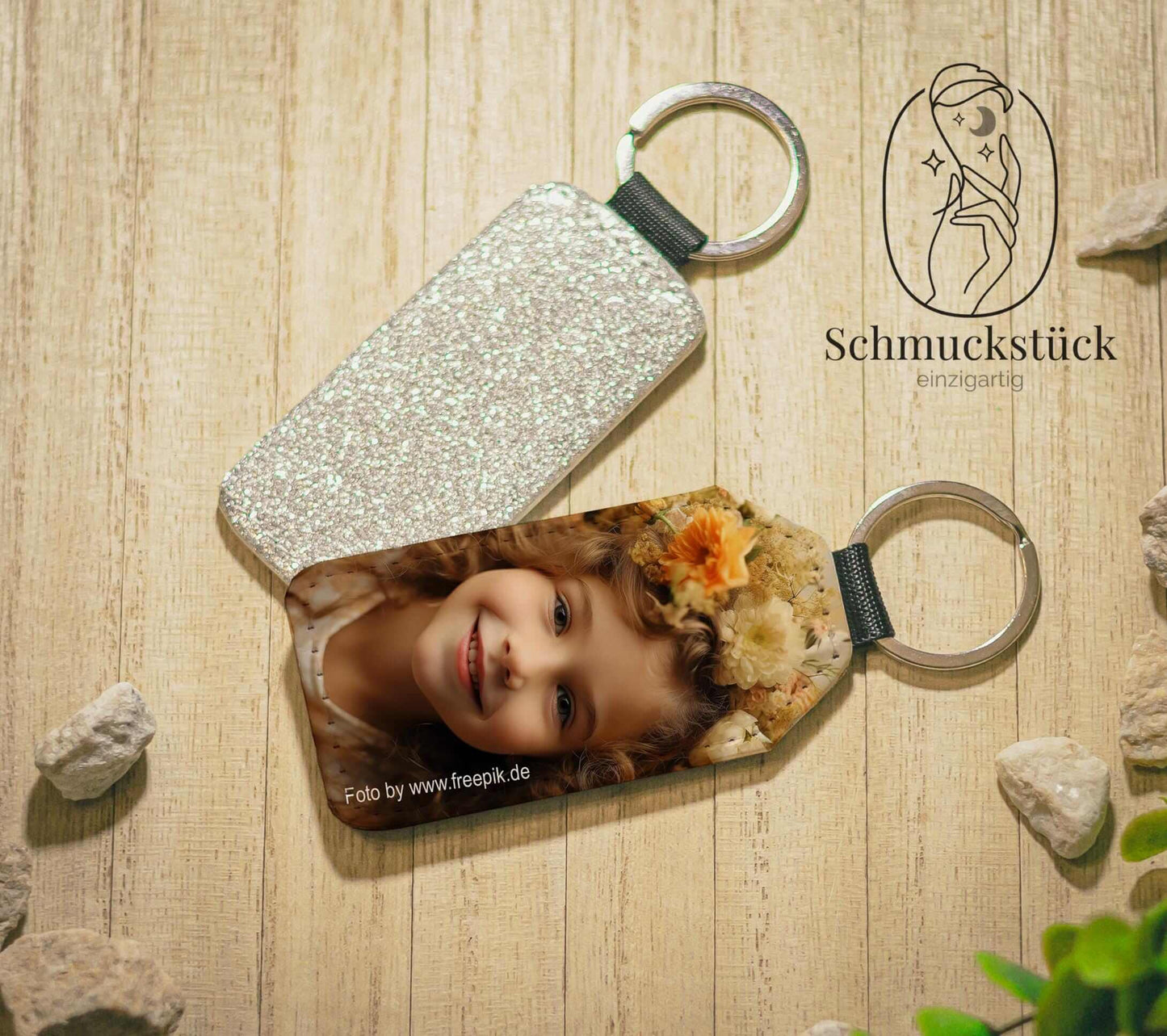 personalisierter Schlüsselanhänger mit eigenem Foto & Text, Schmuckstück - einzigartig