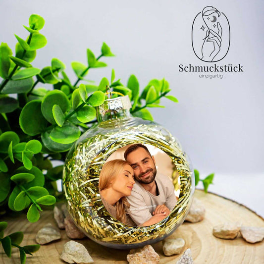 personalisierte Weihnachtsbaumkugel mit eigenem Foto *Lametta-Füllung, Schmuckstück - einzigartig