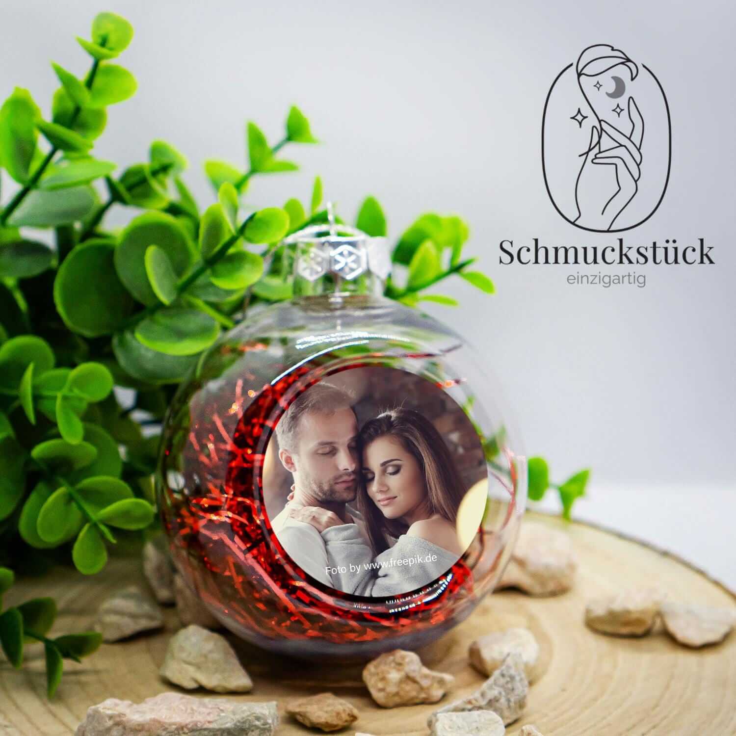 personalisierte Weihnachtsbaumkugel mit eigenem Foto *Lametta-Füllung, Schmuckstück - einzigartig