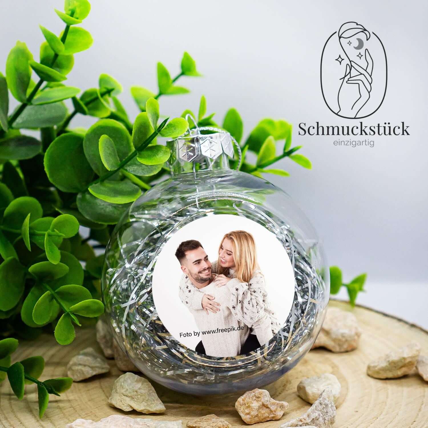 personalisierte Weihnachtsbaumkugel mit eigenem Foto *Lametta-Füllung, Schmuckstück - einzigartig