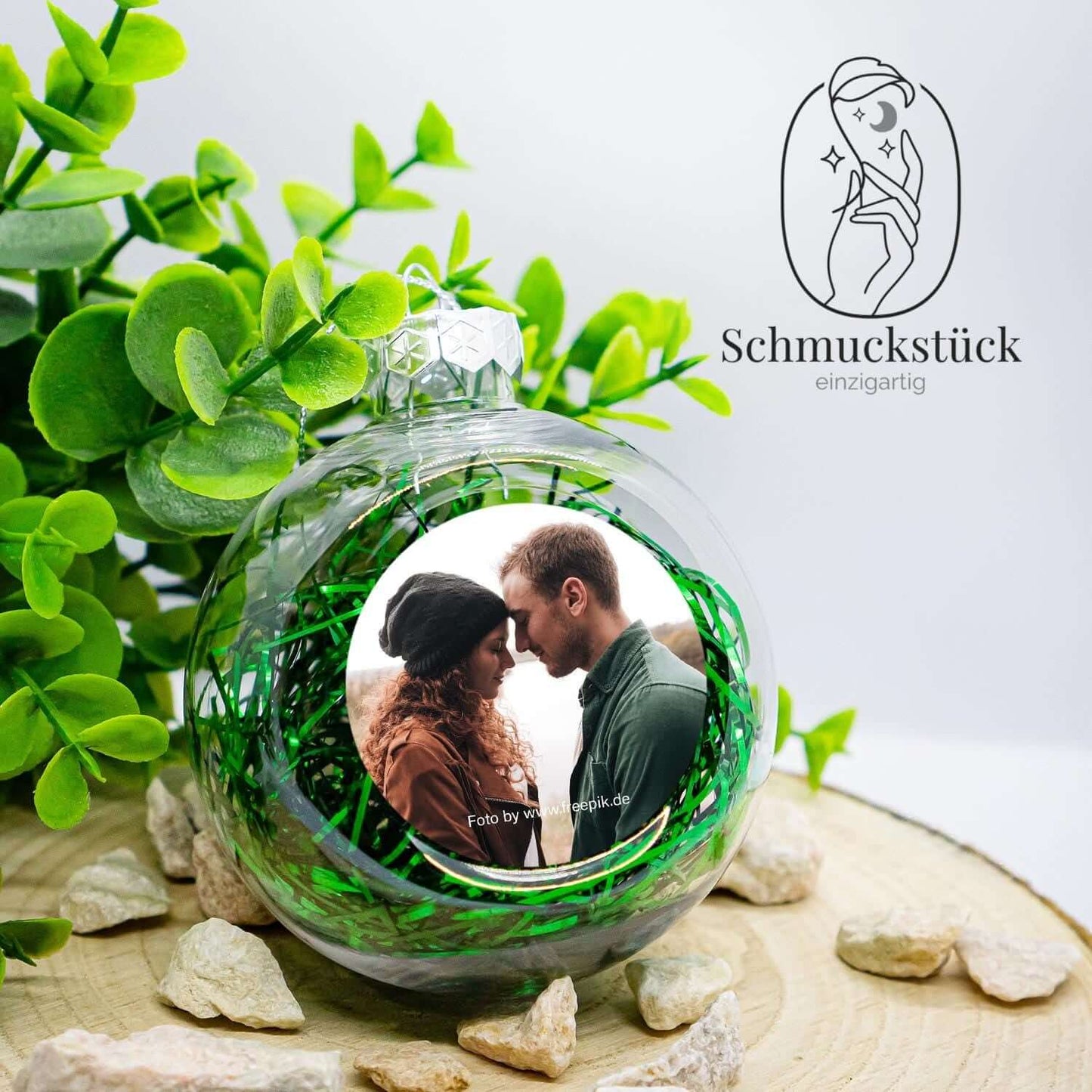 personalisierte Weihnachtsbaumkugel mit eigenem Foto *Lametta-Füllung, Schmuckstück - einzigartig