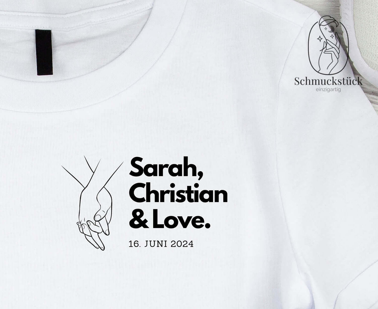 Damen T-Shirt "Love" Liebesbotschaft - 3 verschiedene Motive mit Namen und Datum, Schmuckstück - einzigartig