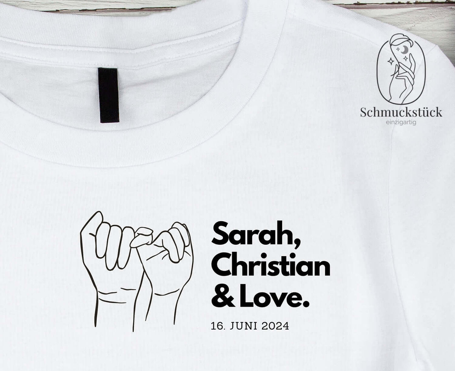 Damen T-Shirt "Love" Liebesbotschaft - 3 verschiedene Motive mit Namen und Datum, Schmuckstück - einzigartig