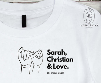 Damen T-Shirt "Love" Liebesbotschaft - 3 verschiedene Motive mit Namen und Datum, Schmuckstück - einzigartig