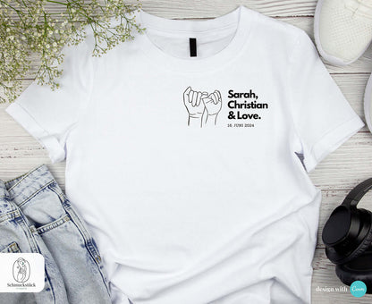 Damen T-Shirt "Love" Liebesbotschaft - 3 verschiedene Motive mit Namen und Datum, Schmuckstück - einzigartig