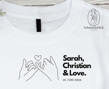 Damen T-Shirt "Love" Liebesbotschaft - 3 verschiedene Motive mit Namen und Datum, Schmuckstück - einzigartig