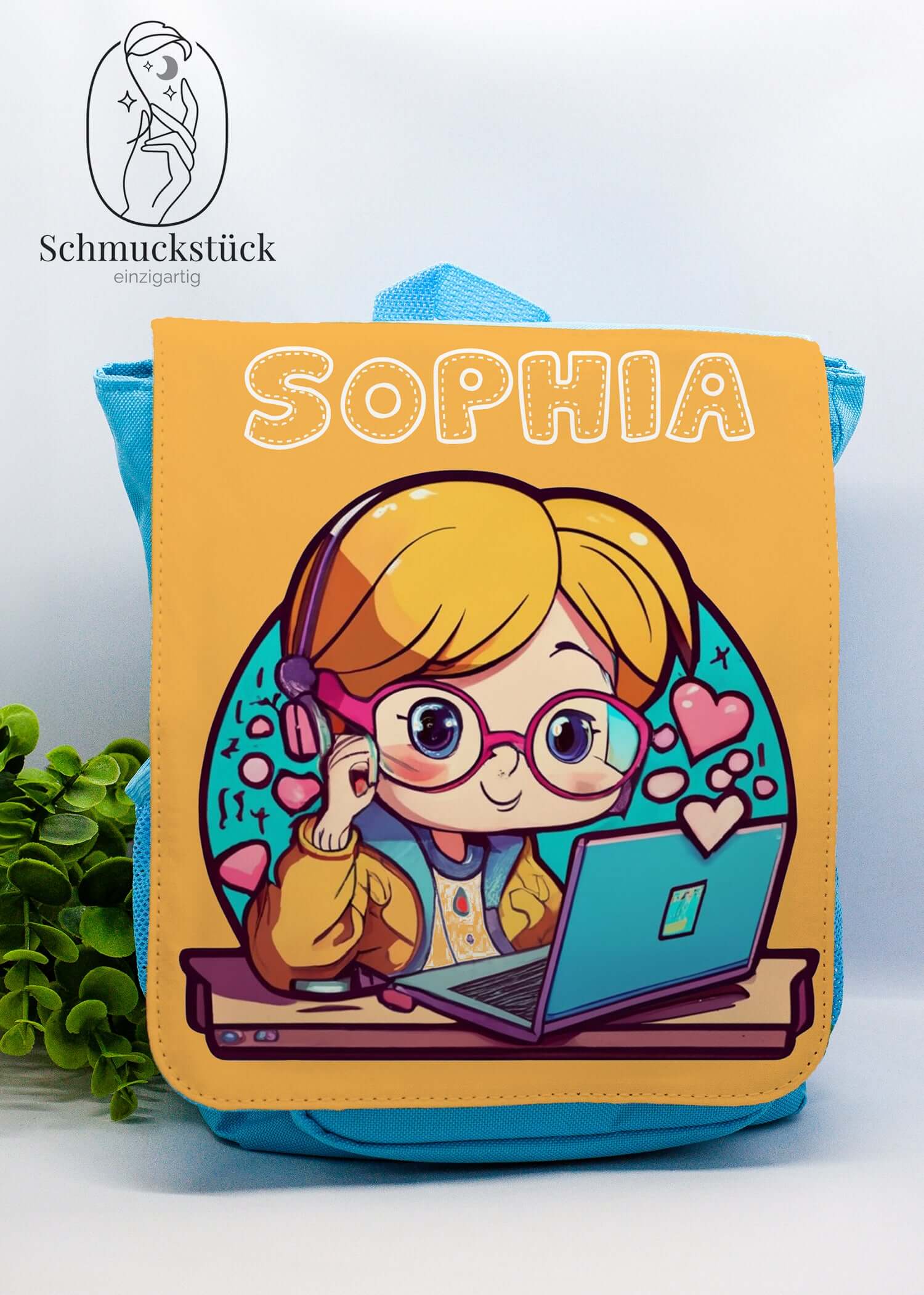 Ein personalisierter Kinder-Rucksack der lebendige Farben und Individualität ausstrahlt.