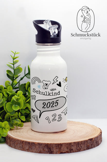 personalisierte Trinkflasche mit Foto und Name für Schule, Schuleinführung oder Kindergarten