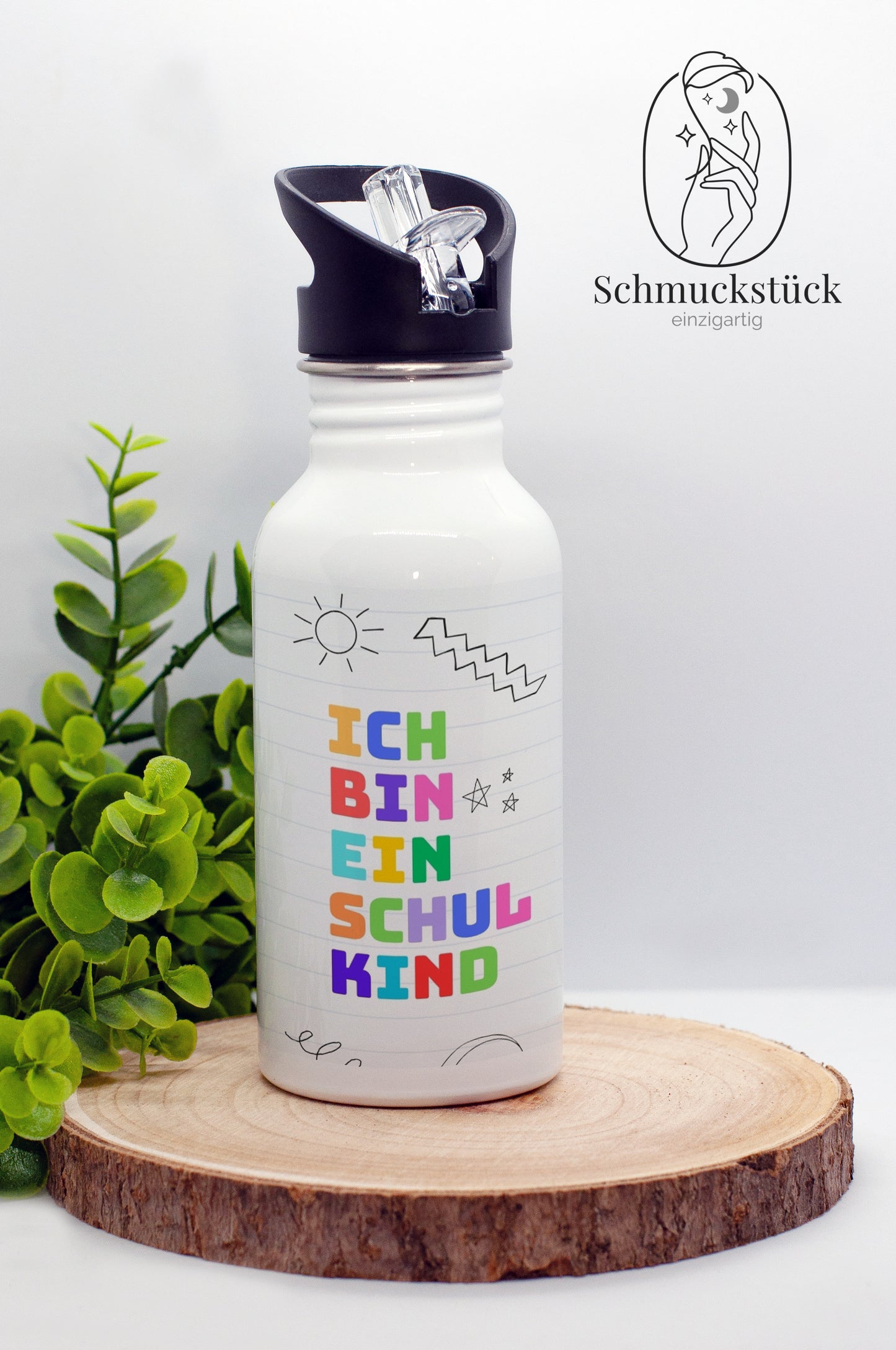 personalisierte Trinkflasche mit Foto und Name für Schule, Schuleinführung oder Kindergarten