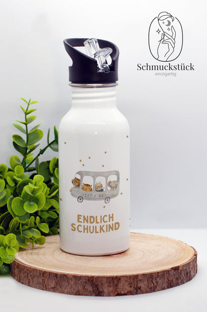 personalisierte Trinkflasche mit Foto und Name für Schule, Schuleinführung oder Kindergarten